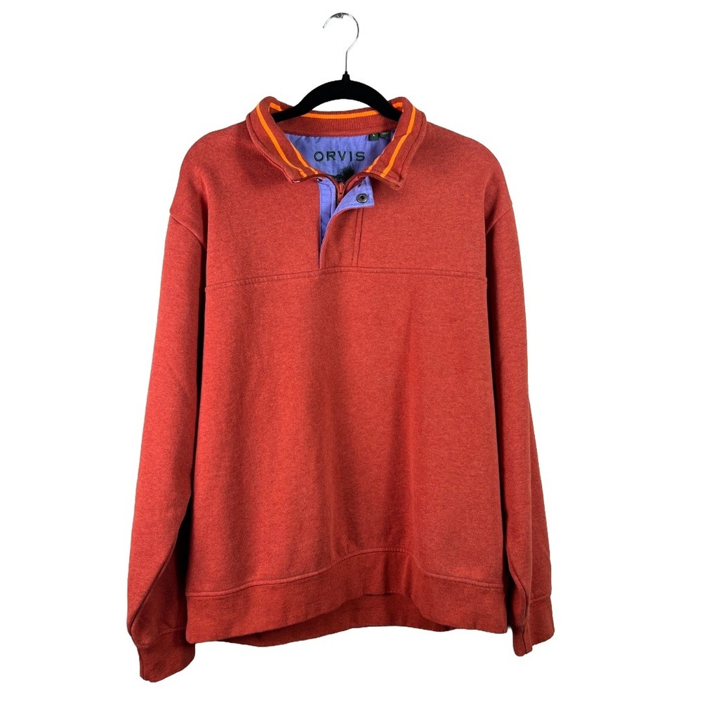 Orvis Sweatshirt Men's Large Red Quarter Zip Snap Pullover Gorpcore Preppy